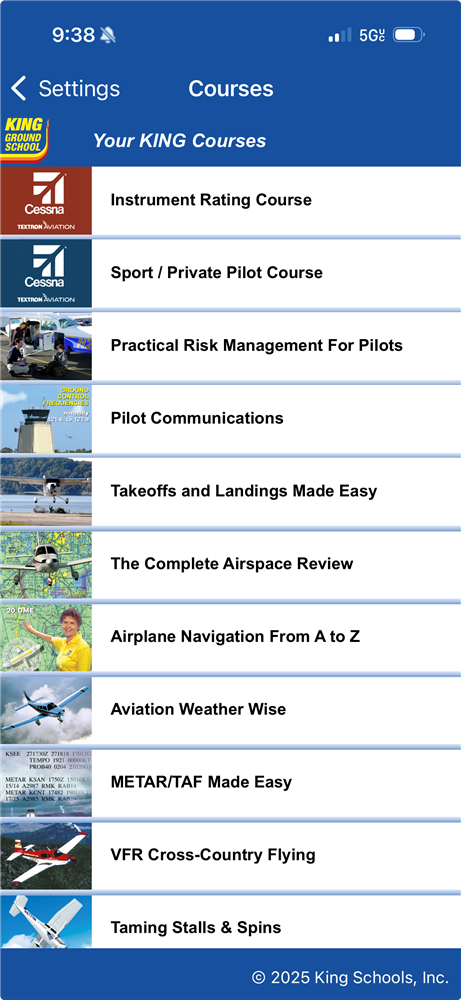 Cessna courses in King Schools Companion App